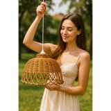 Belkıs Rattan Rattan Bambu Hasır Sarkıt Avize Çap: 35 Cm Yükseklik: 20 Cm