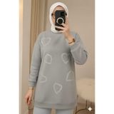 Belkız kadın siyah payetli kalp detaylı sweatshirt kadın tesettür tunik