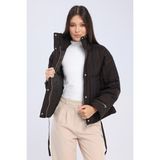 Bella Bloom Boutique Kadın Oversize Şişme Mont – Yüksek Yaka, Fermuarlı ve Cepli - Acı Kahve