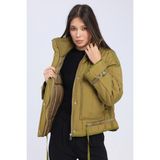 Bella Bloom Boutique Kadın Oversize Şişme Mont – Yüksek Yaka, Fermuarlı ve Cepli - Yağ Yeşili