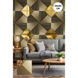 BELLA CARPETİ 3D Kabartmalı Aynalı Kendinden Yapışkanlı Pvc Duvar Kağıdı Paneli Premium Model Gold Renk 1 Adet 50x50cm