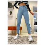 Bella denim Açık Mavi Yüksek Bel Mom Jean Kot Pantolon