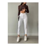 Bella denim Beyaz Yüksek Bel Mom Jean Kot Pantolon Boyfriend