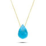 Bella Gloria PP8A003 Mavi Topaz Drop Altın Kolye