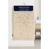 Bella Home 2\'li Taş Puffy Klozet Takımı - Yıkanabilir Kaymaz Dot Taban - 60X100 cm 50X60 cm - Bej