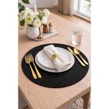 Bella Home 6’lı Örgü Supla Seti | Dekoratif Amerikan Servis | Şık ve Modern Sofra Sunum Tabak Altlığı - 32 x 32 cm - Siyah