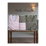 Bella Home 8 Parça Su Yolu Aile Bornoz Seti - %100 Pamuk - Orijinal Lüks Kutu