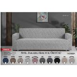 Bella Home Altınkoza Çekyat Stil Strech Koltuk Örtüsü (3+3) - Likralı - Lastikli - Oturma Grubu - Kırık Beyaz