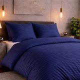 Bella Home Çift Kişilik Çizgili Saten Nevresim Takımı | Konforlu & Şık | Yumuşak ve Parlak Doku - Lacivert - 200 x 220 cm