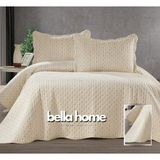 Bella Home Çift Kişilik Velura Renkli Nakışlı Kadife Yatak Örtüsü Seti - 250X260 cm - Pvc Çantalı - Krem - 250 x 260 cm