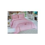 Bella Home Pembe Çift Kişilik Abiye Yatak Örtüsü Güpürlü Dantelli 250*260Cm