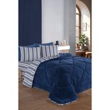 Bella Home Relax Soft Çift Taraflı Pamuklu Uyku Seti 4 Parça Çift Kişilik Yorgan Takımı - İndigo