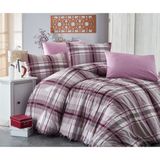 Bella Home Tek Kişilik Ekose Ranforce Nevresim Takımı - Lastiksiz Çarşaf - Lila - 160 x 220 cm