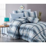 Bella Home Tek Kişilik Ekose Ranforce Nevresim Takımı - Lastiksiz Çarşaf - Mavi - 160 x 220 cm