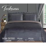 Bella Home Toscana Çift Kişilik Kadife Yatak Örtüsü Seti - 240X260 cm - Antrasit - 240 x 260 cm