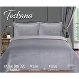 Bella Home Toscana Çift Kişilik Kadife Yatak Örtüsü Seti - 240X260 cm - Gri - 240 x 260 cm