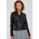 Bella Kadın Siyah Slim-Fit Biker Deri Ceket 23WGD5106U4 - 3XL