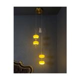bella lighting Exclusive Premium Traventen İkili Avize Marble Tasarım Sarı Altın Gövde Ledli 3 Renk Işık