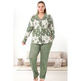 Bella Linda Düğmeli Viskon Uzun Kollu Büyük Beden Kadın Pijama Takımı