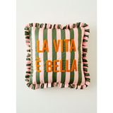 Bella Maison %100 Pamuk Yeşil Fırfırlı Kırlent Kılıfı 43x43 cm Line Punch Desenli Şık Tasarım - Custom