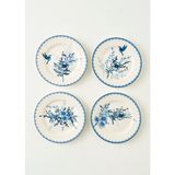 Bella Maison 4'lü Mavi Porselen Pasta Tabağı 21 cm Zarif Çiçek ve Kuş Deseni