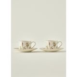 Bella Maison Flores Porselen 2'li Çay Fincanı Seti (180 cc) - Renkli - 180 ml