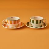 Bella Maison Line 2'li Çay Fincanı Yeşil-Turuncu (270 cc) - Yeşil - Turuncu