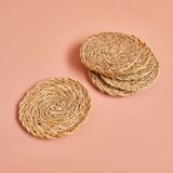 BELLA MAISON Rafe Örgü Rattan Bardak Altlığı, Naturel, 6 Adet, Çap: 10 cm