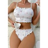 Bella Notte Fitilli Çiçek Baskılı Fırfırlı Fantezi Gecelik - Beyaz - M