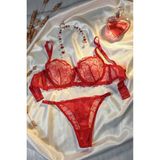 Bella Notte Kadın Kırmızı Nakışlı Iç Çamaşırı Takımı - Bordo - 90B