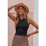 BELLA NOTTE Siyah Saçaklı Viskon Crop Bluz