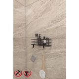 BellaBagno Yapışkanlı Siyah TŞ01 Banyo ve Mutfak Rafı, Siyah Banyo Duş Askısı,2 Adet Kancalı