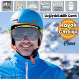 Bellasimo Kayak Snowboard Gözlüğü Buğulanmaz Değiştirilebilir Füme Camlı Antifog Kar Gözlük