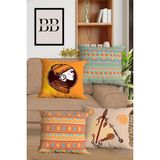 Belle Benoit Çift Tarafı Dijital Baskılı Hediyelik Dekoratif 4' Lü Koltuk Yastık Kılıfı Kırlent Kılıfı Seti - 43 x 43 cm - Sarı - Kiremit