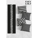 Belle Benoit Modern Tasarım Çift Tarafı 3D Dijital Baskılı Dekoratif 4'lü Koltuk Kırlent Kılıfı ve 140x40 Amerikan Runner Servis Seti. (Siyah Beyaz Çizgili)