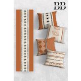 Belle Benoit Modern Tasarım Çift Tarafı 3D Dijital Baskılı Dekoratif 4'lü Koltuk Kırlent Kılıfı ve 140x40 Amerikan Runner Servis Seti. (Turuncu Bej Bohem)