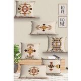 Belle Benoit Modern Tasarım Çift Tarafı 3D Dijital Baskılı, Yumuşak Doku Dekoratif, Hediyelik 4 adet Kara 43x43 cm Koltuk Kırlent Kılıfı ve 2 adet Dikdörtgen 30x50 cm Koltuk Kırlent Kılıfı Seti (Bej Etnik)