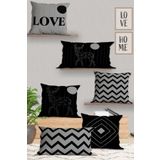 Belle Benoit Modern Tasarım Çift Tarafı 3D Dijital Baskılı, Yumuşak Doku Dekoratif, Hediyelik 4 adet Kara 43x43 cm Koltuk Kırlent Kılıfı ve 2 adet Dikdörtgen 30x50 cm Koltuk Kırlent Kılıfı Seti (Gri - Siyah)
