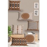 Belle Benoit Modern Tasarım Çift Tarafı 3D Dijital Baskılı, Yumuşak Doku Dekoratif, Hediyelik 4 adet Kara 43x43 cm Koltuk Kırlent Kılıfı ve 2 adet Dikdörtgen 30x50 cm Koltuk Kırlent Kılıfı Seti (Kahverengi Bohem)