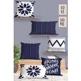 Belle Benoit Modern Tasarım Çift Tarafı 3D Dijital Baskılı, Yumuşak Doku Dekoratif, Hediyelik 4 adet Kara 43x43 cm Koltuk Kırlent Kılıfı ve 2 adet Dikdörtgen 30x50 cm Koltuk Kırlent Kılıfı Seti (Lacivert Beyaz)