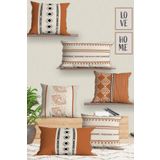 Belle Benoit Modern Tasarım Çift Tarafı 3D Dijital Baskılı, Yumuşak Doku Dekoratif, Hediyelik 4 adet Kara 43x43 cm Koltuk Kırlent Kılıfı ve 2 adet Dikdörtgen 30x50 cm Koltuk Kırlent Kılıfı Seti (Turuncu Bej Bohem)