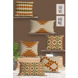 Belle Benoit Modern Tasarım Çift Tarafı 3D Dijital Baskılı, Yumuşak Doku Dekoratif, Hediyelik 4 adet Kara 43x43 cm Koltuk Kırlent Kılıfı ve 2 adet Dikdörtgen 30x50 cm Koltuk Kırlent Kılıfı Seti (Turuncu Etnik)