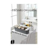Belle Fusion Mey Ithalat® 5 Bölmeli Banyo ve Makyaj Organizer Kutusu Gri & Beyaz 2’li Set Tezgah Üstü Düzenleyici