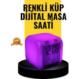 Belle Fusion Mey Ithalat® 7 Renk LED Işıklı Alarmlı Dijital Küp Masa Saati Termometreli