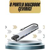 Belle Fusion Mey Ithalat® 8 Portlu Macbook Çevirici Type C Hub Sd Tf USB Çoğaltıcı Ethernet