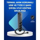 Belle Fusion Mey Ithalat® Akıllı Akım Dengelemeli 4’lü Çoklu Priz Type-C ve USB Çıkışlı