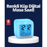 Belle Fusion Mey Ithalat® Renk Değiştiren LED Alarmlı Dijital Küp Masa Saati