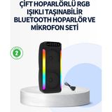 Belle Fusion Rgb Işıklı Çift Hoparlörlü Taşınabilir Bluetooth Speaker ve Mikrofon
