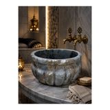 Belle Vie Afyon Gri Mermer El Oyma Hamam Kurnası | Lüks Banyo ve Spa Lavabosu