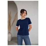 Bellemodam Renkli Biyeli Bisiklet Yaka Kısa Kol Tshirt